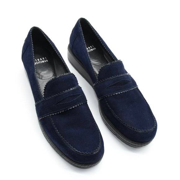 Stuart Weitzman Navy Blue Penny Loafers 8N - Picture 2 of 7